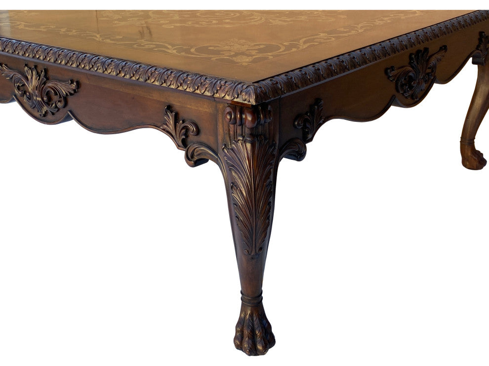 Vintage Estate Square Western Claw Legs Veneer Pattern Coffee Table Hcs6082