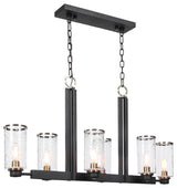 Modern Industrial Black I Beam Kitchen Island 6 Light, Pendant Glass Hurricane