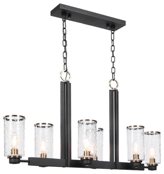 Modern Industrial Black I Beam Kitchen Island 6 Light, Pendant Glass Hurricane