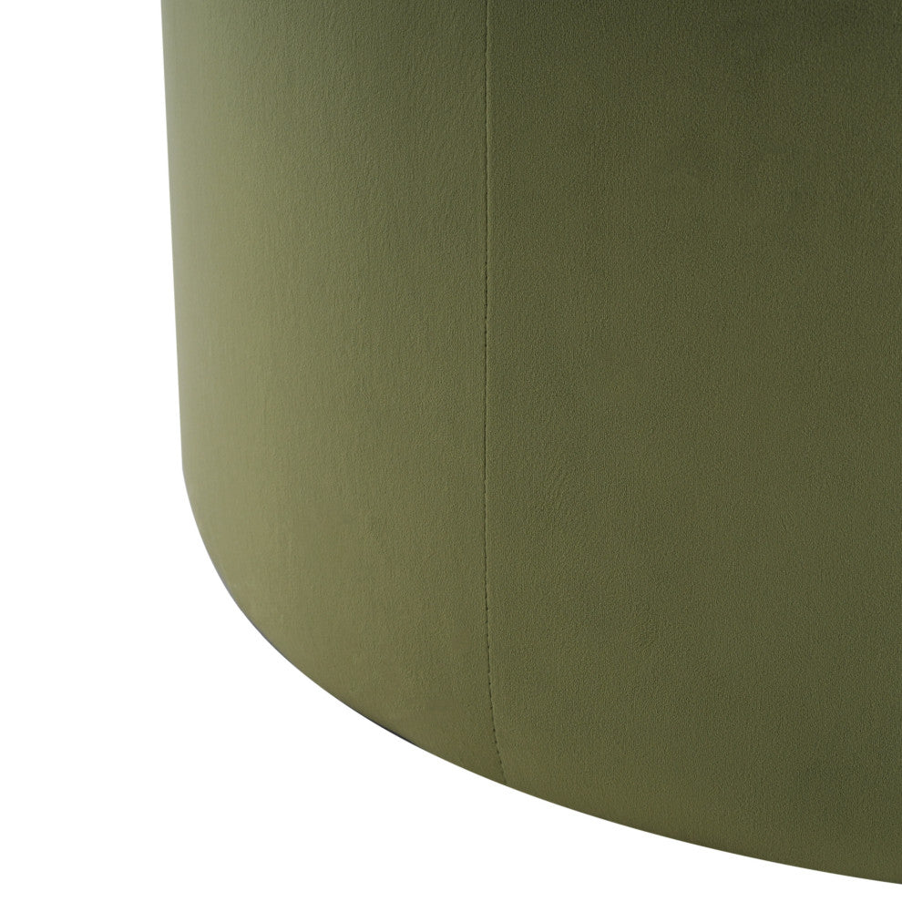 Inia Modern Upholstered Velvet Round Ottoman, Olive Green