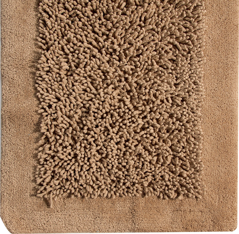 Bath Rug Cotton and Chenille Tufted, 2 Piece Set, 24"x17" and 34"x21", Beige