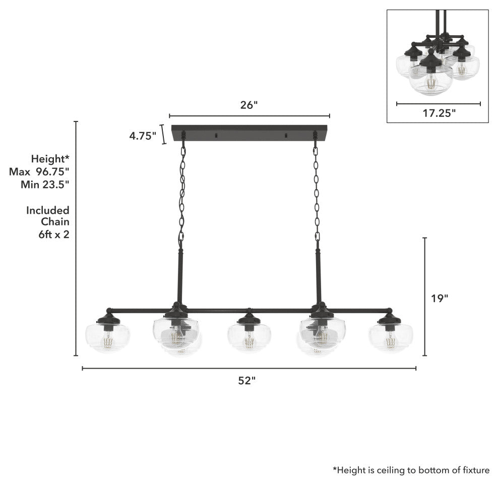Saddle Creek Noble Bronze, Clear Glass 7-Light Linear Chandelier