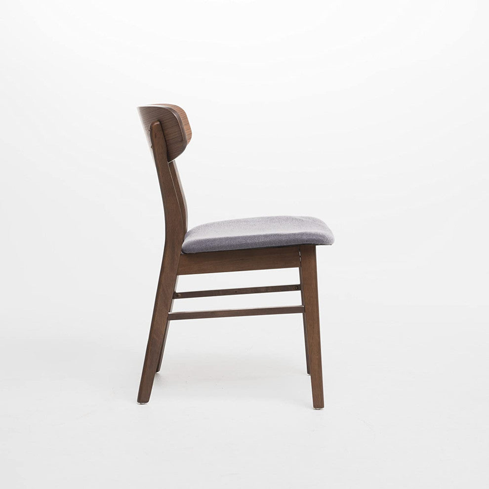 Mid-Century Modern Dining Chairs, 2-Pcs Set, Dark Grey / Walnut Finish
