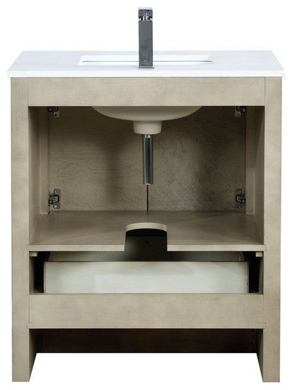 Lafarre Contemporary 30" Rustic Acacia Bathroom Vanity Set, Monte Chrome Faucet