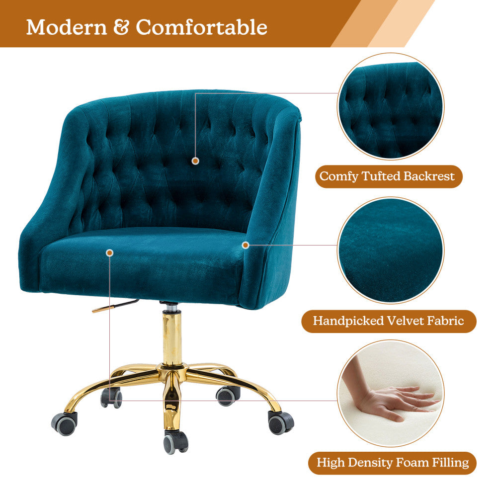 Home Office Swivel Chair with Button-Tufted Back, Teal