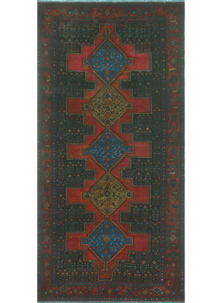 Fine Vintage Distressed Kasim Red/Charcoal Runner, 4'4x9'3