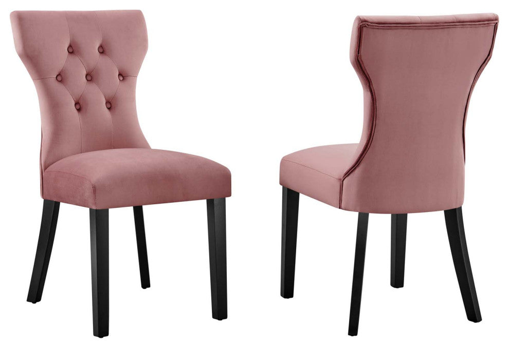 Silhouette Performance Velvet Dining Chairs, Set of 2, Dusty Rose