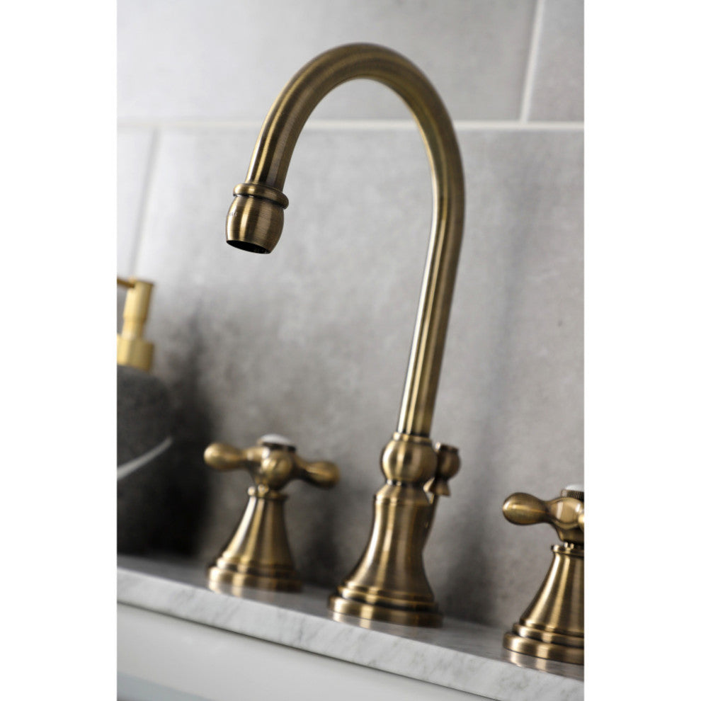 KS2983AX Widespread Bathroom Faucet With Brass Pop-Up, Antique Brass