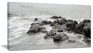 "Black and White Rocky Coastline" Wall Art, 40"x20"