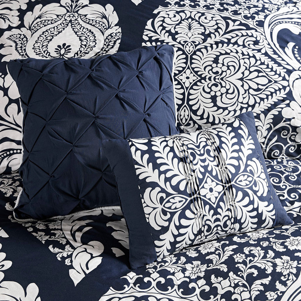 Madison Park Vienna 7 Piece Cotton Printed Comforter Set in Indigo