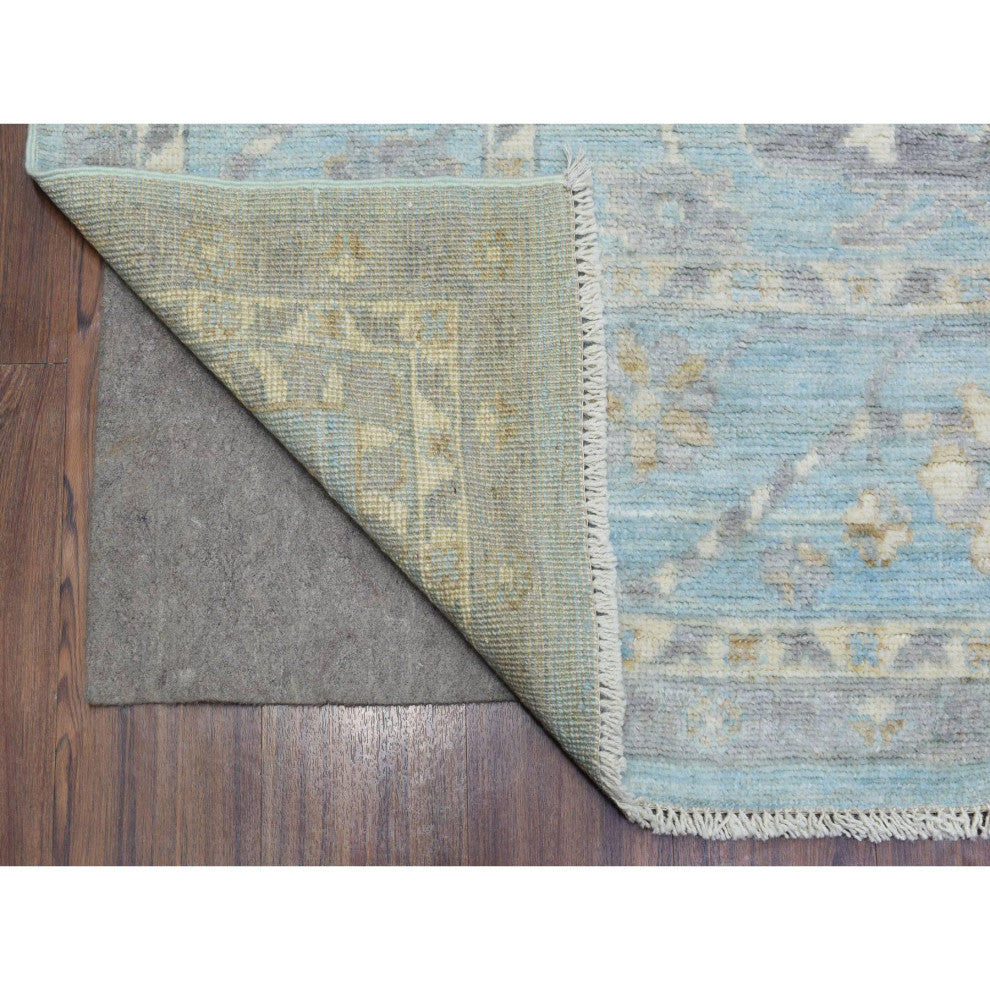 Light Blue Soft Wool Hand Knotted Afghan Angora Oushak Oriental Rug, 8'0"x9'8"