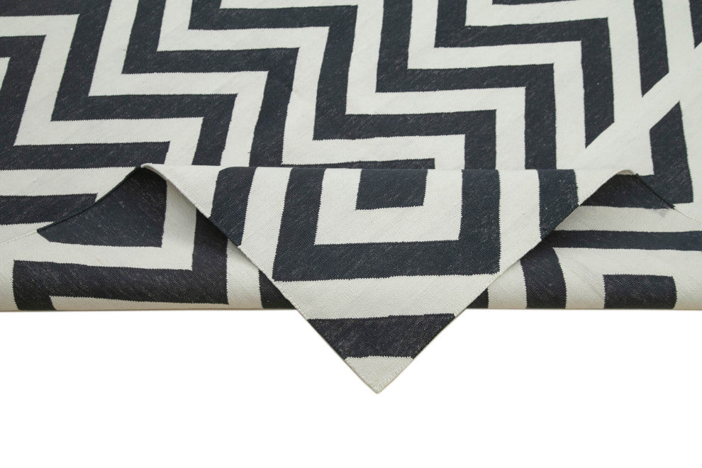 Rug N Carpet - Handmade Wool 9' 5'' x 12' 0'' Geometric Dhurrie Kilim Rug