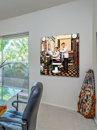 "Barber Getting Haircut" Art Print, 101x101 cm