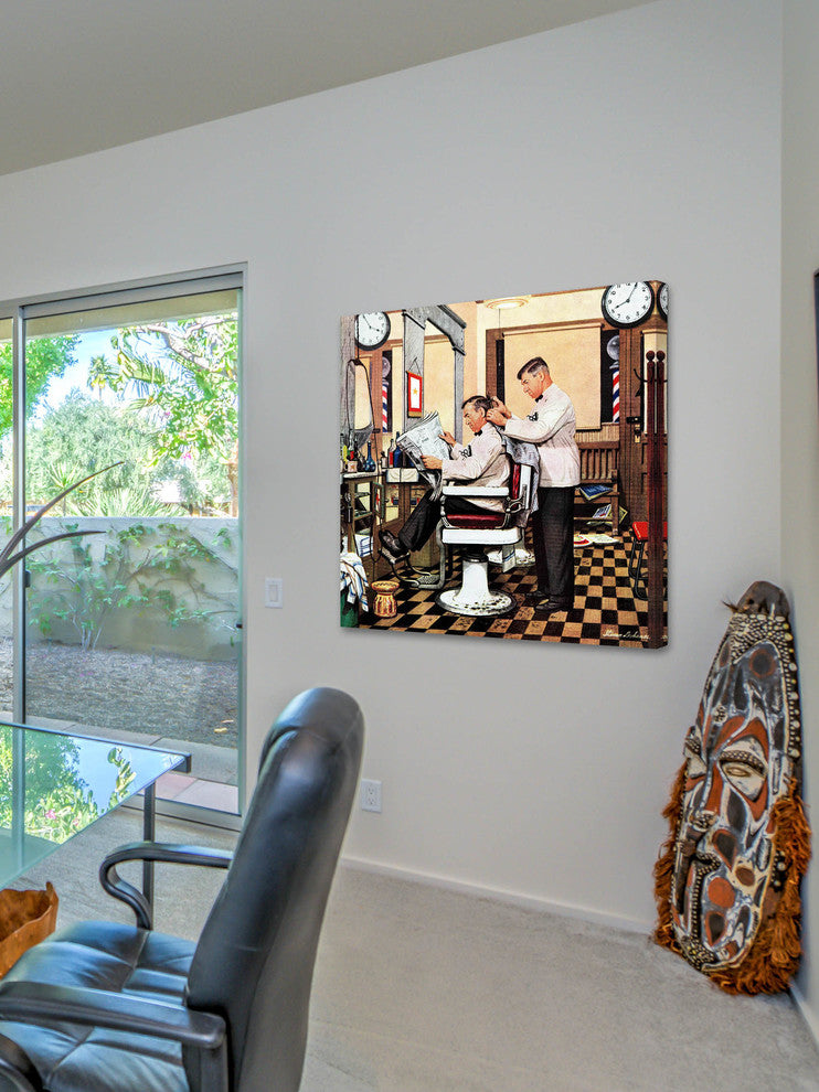 "Barber Getting Haircut" Art Print, 101x101 cm