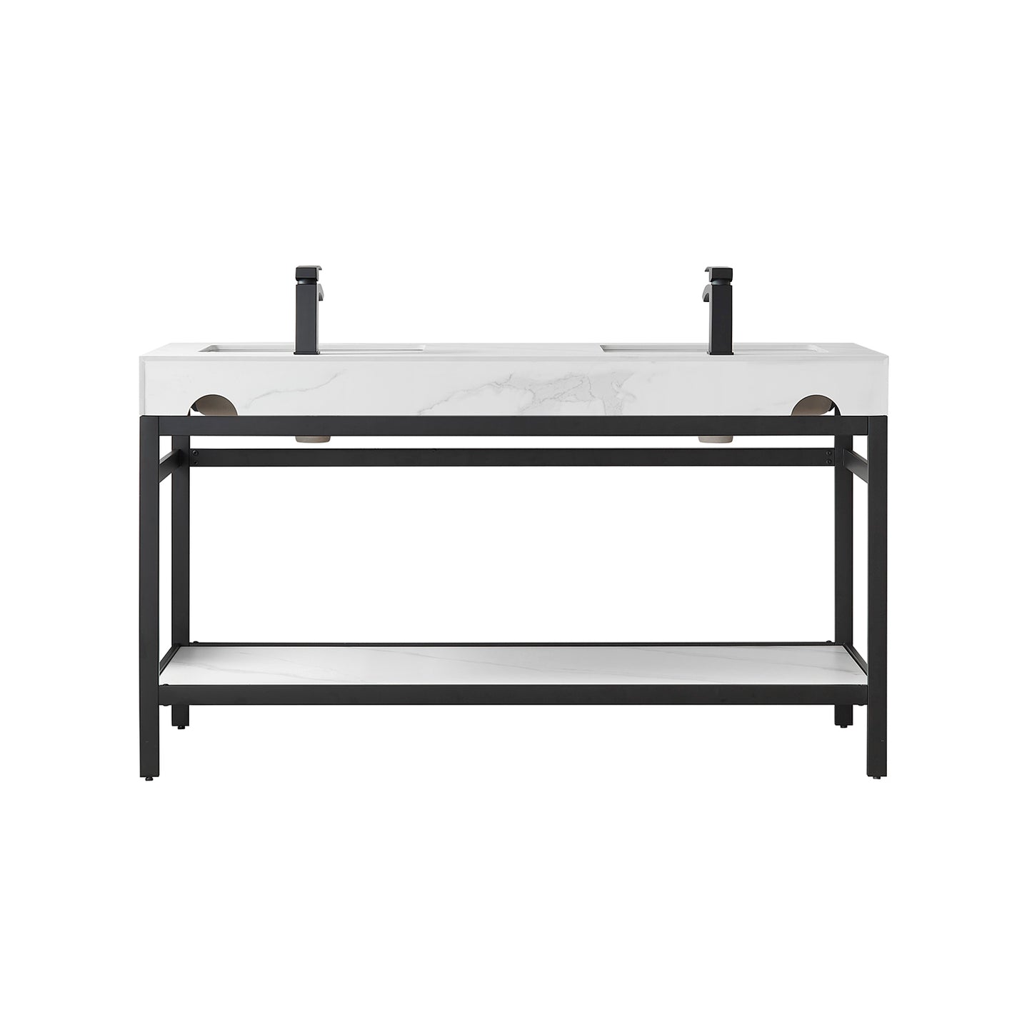 Funes Bath Vanity without Mirror, Matte Black Hardware, 60" Double Sink, White Stone Top