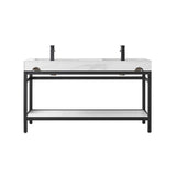 Funes Bath Vanity without Mirror, Matte Black Hardware, 60" Double Sink, White Stone Top