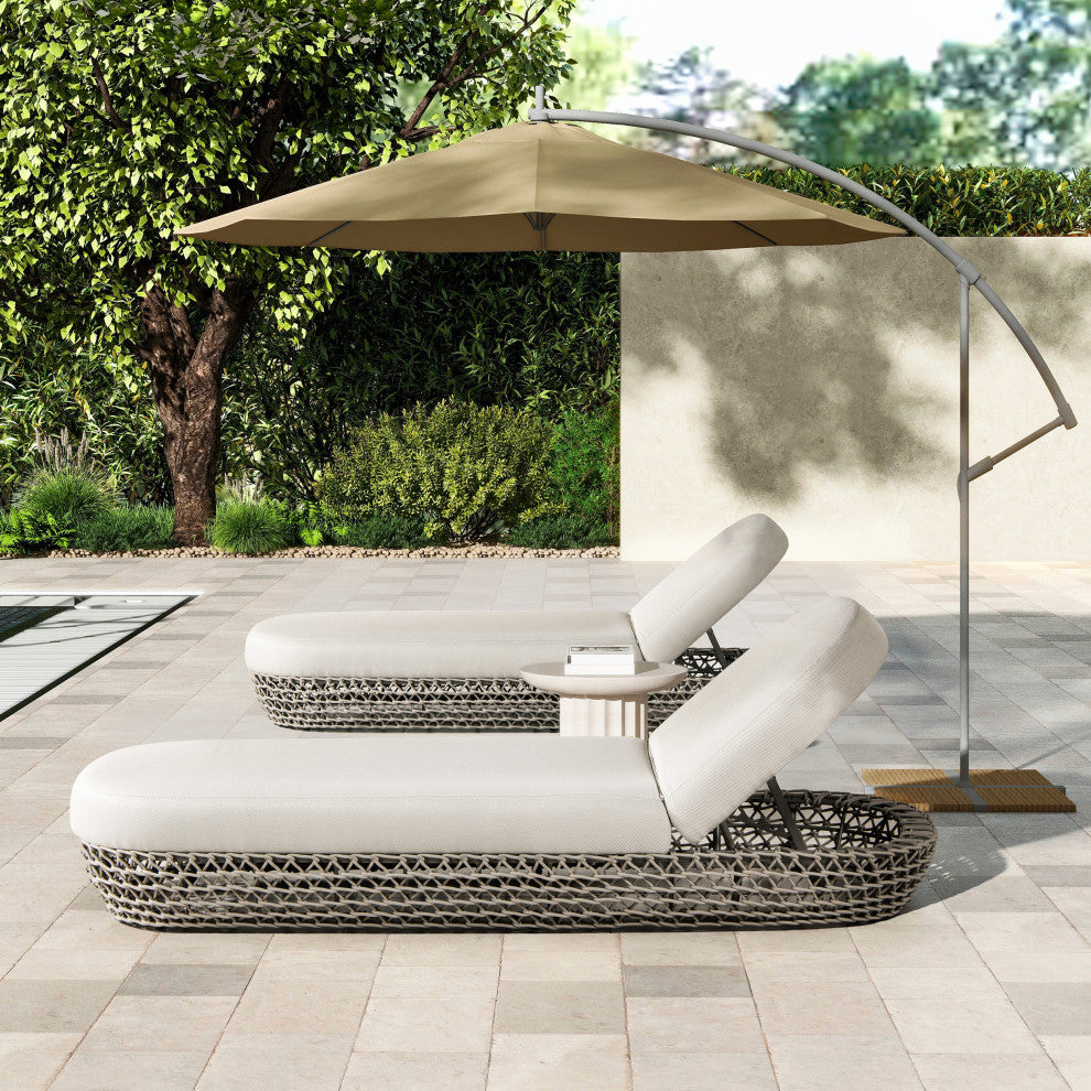 Willow 80.5" Outdoor Patio Chaise Lounger, Adjustable Backrest, Wheat Beige Axroma Olefin