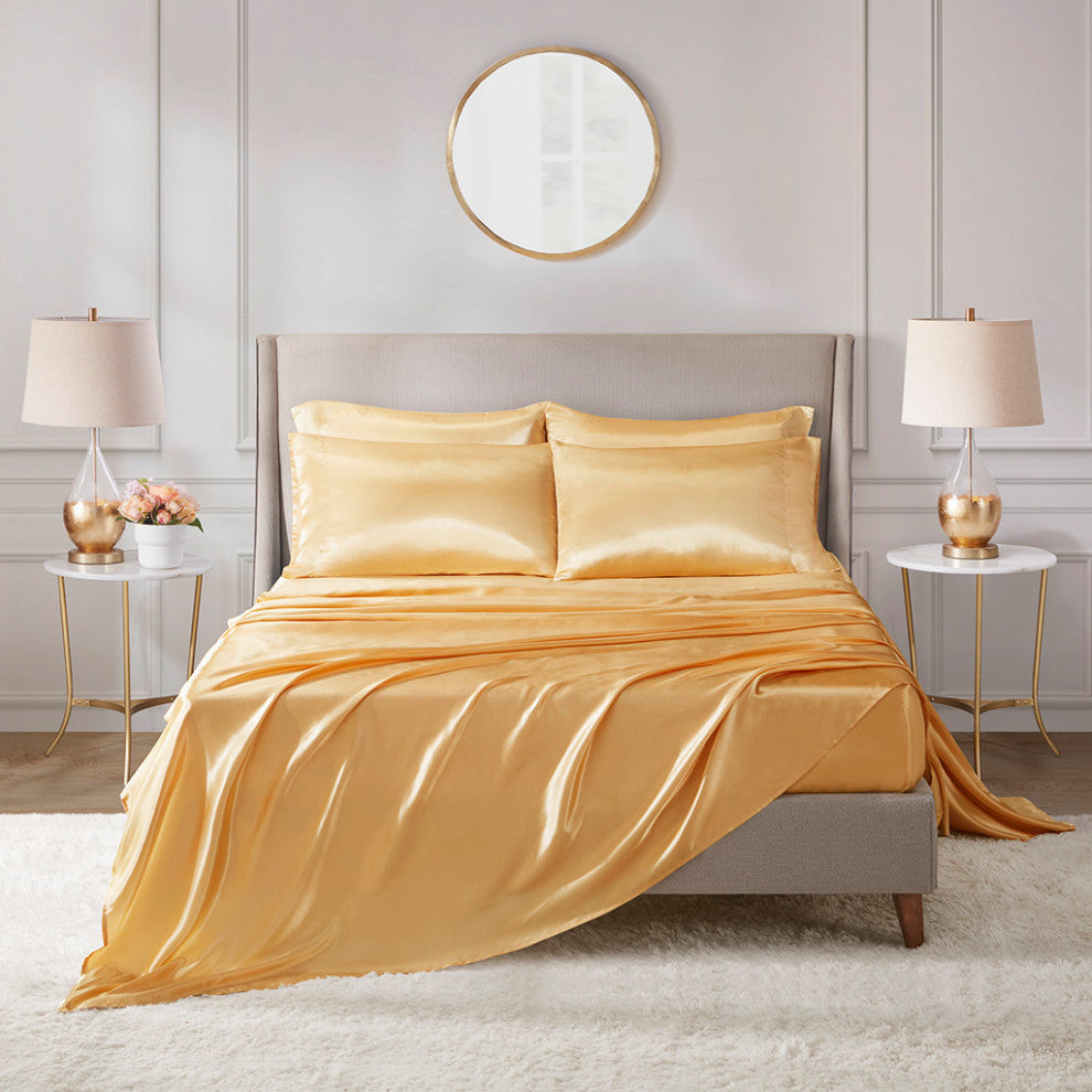 Madison Park Essentials Satin Luxury 6 PC Sheet Set, Gold