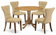 5Pc Round Kitchen Set, Table, 4 Chairs, Brown Parson Chairs Seat, Natural