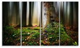 Green Forest on Snowy Morning, Landscape Canvas Art Print, 48"x28", 4 Panels