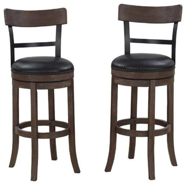 Home Square 2 Piece 26" Height Swivel Bar Stool Set in Washed Brown and Black