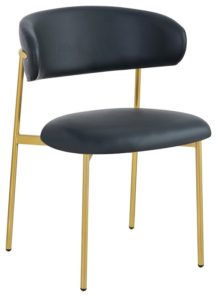 Lupita Vegan Leather Dining Chair, Set of 2, Black, Brushed Gold Finish