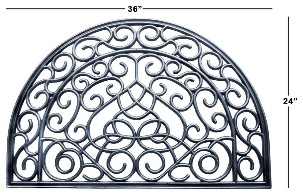 Silver Moulded Vines Half-round Rubber Doormat, 24"x36"