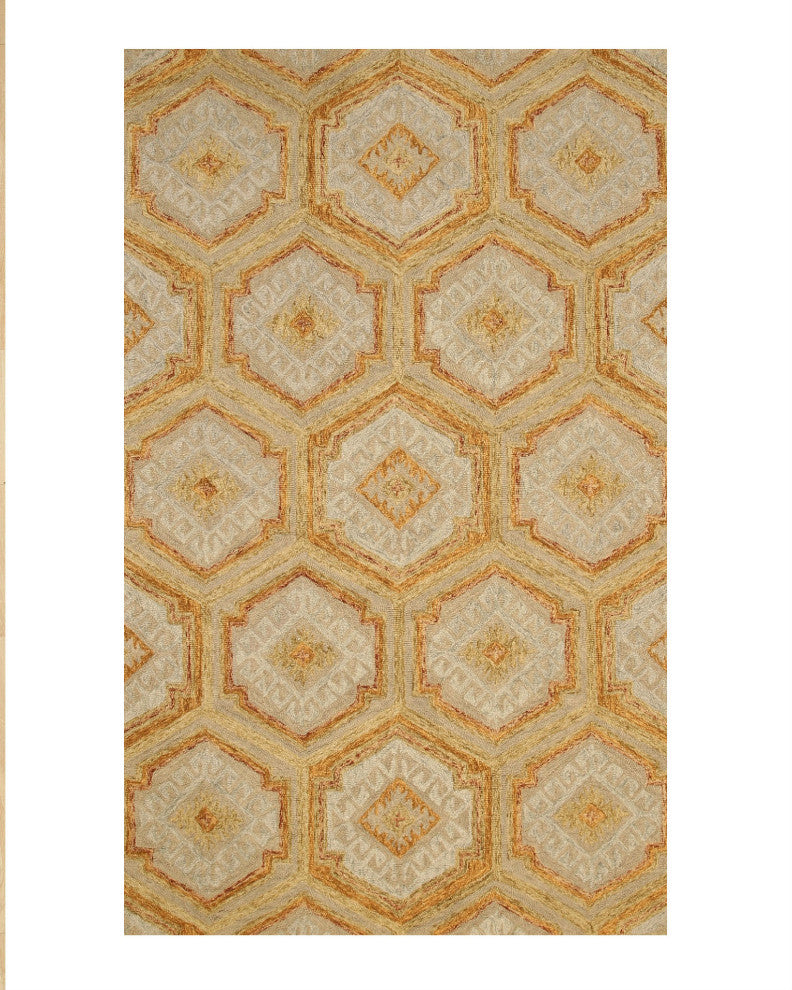 EORC Gold Hand-Tufted Wool Geometric Rug 5'x8'