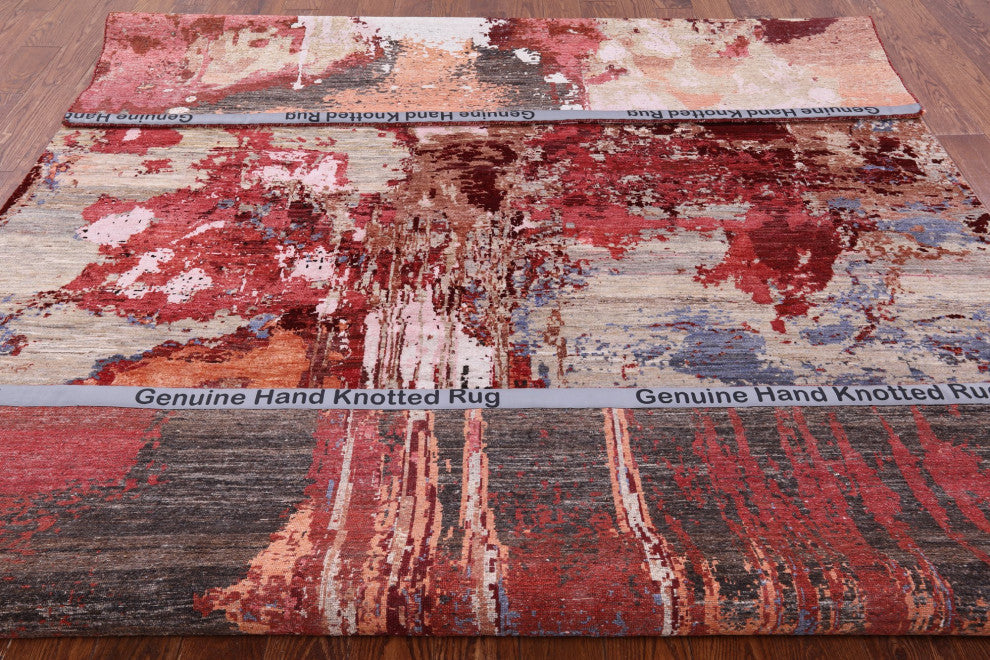 7' 9" X 10' 4" Abstract Hand Knotted Wool and Silk Rug Q8786