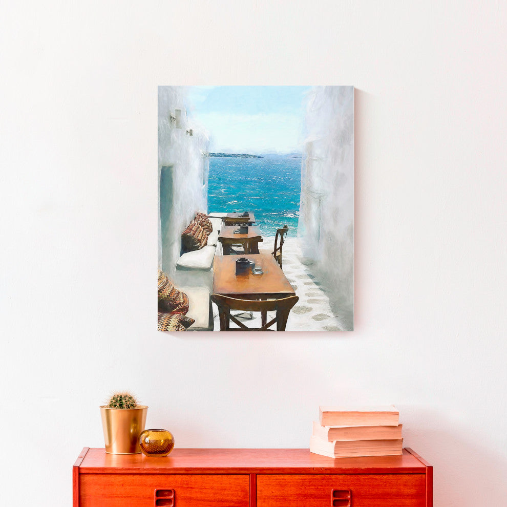 Grecian Tables By The Sea 16x20 Canvas Wall Art
