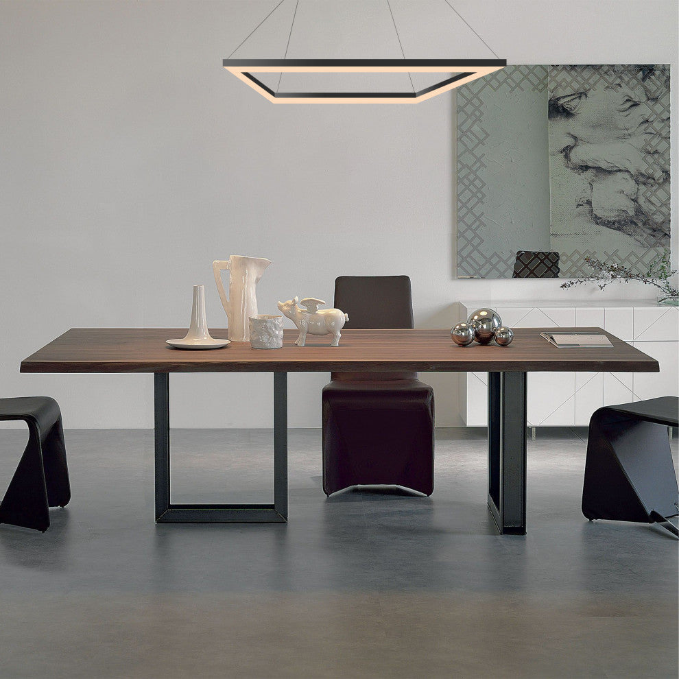 Nero Square Modern Metal LED Pendant Light, Black, Width: 15.75