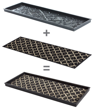 34.5"x14"x1.5" Natural/Recycled Rubber Boot Tray Black/Ivory Coir Insert