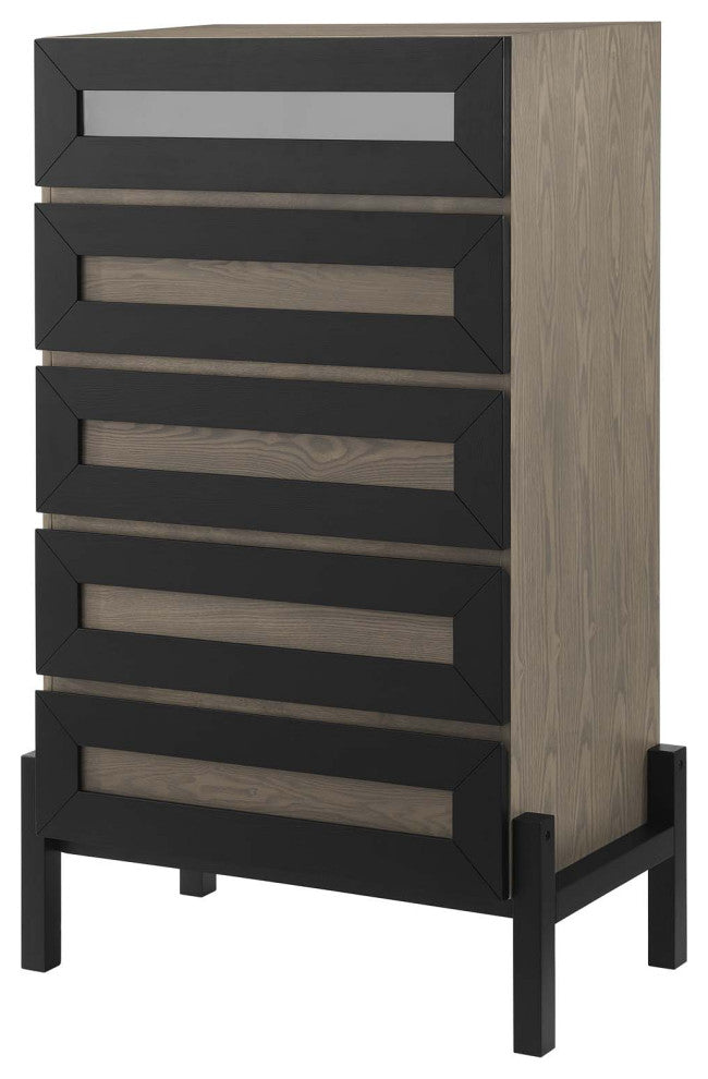 Platform Bed Dresser Chest Nightstand Set, Queen, Brown Oak, Wood, Modern
