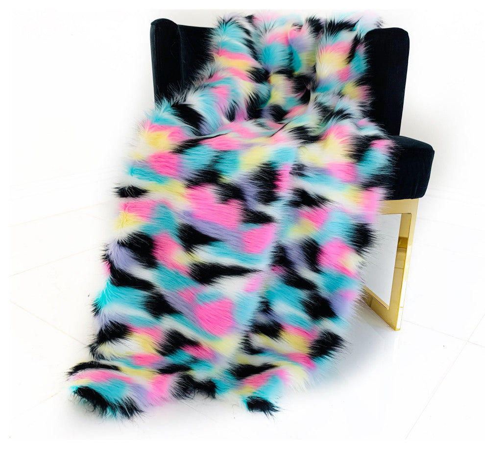 Plutus Multi Exotic Faux Fur Luxury Throw Blanket, 96"x110"