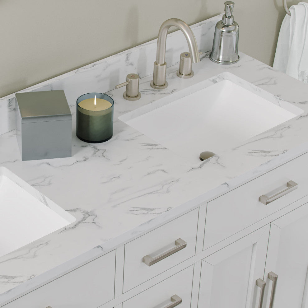 The Wyatt Bathroom Vanity, White, 60", Double Sink, Freestanding