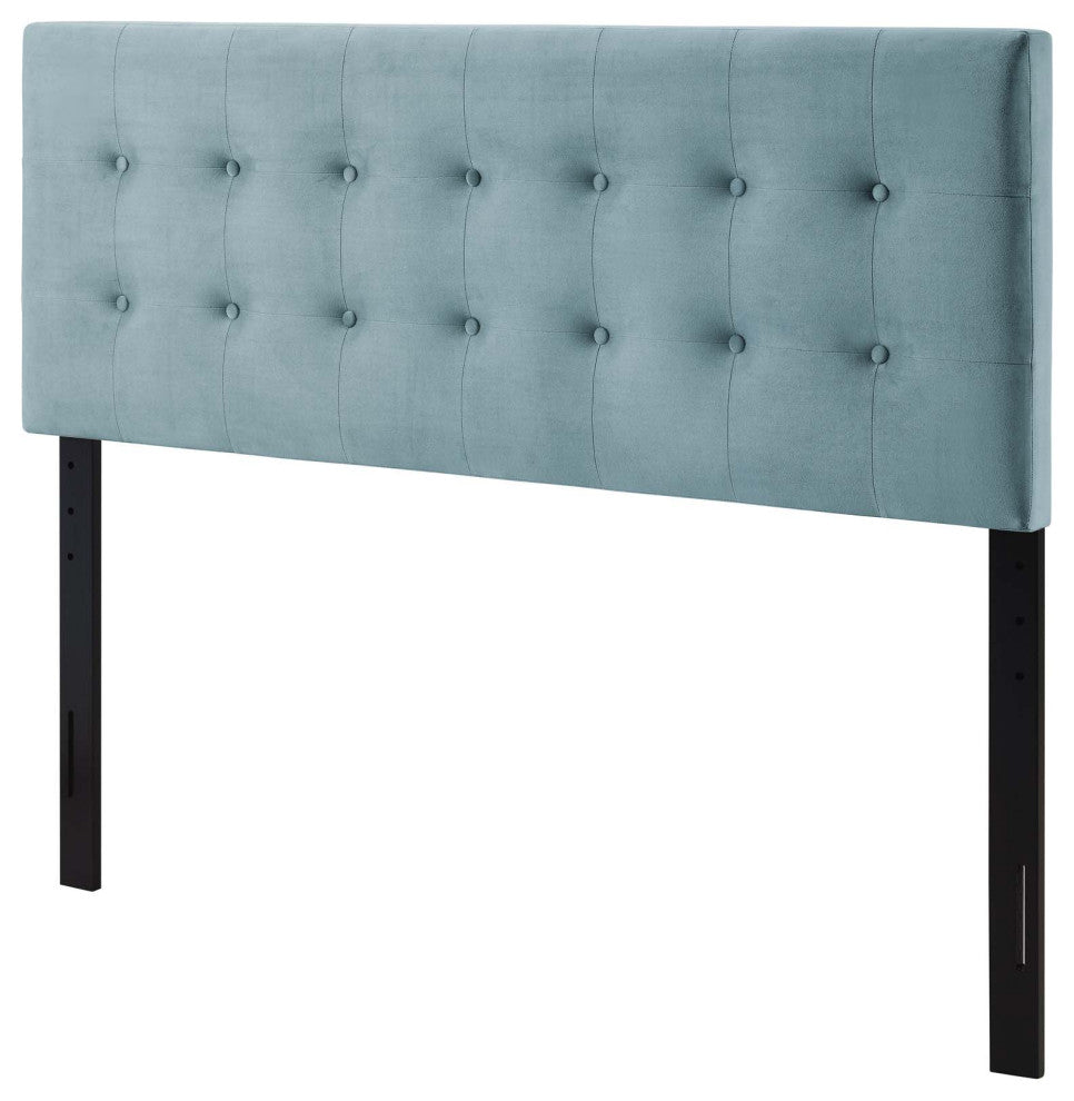 Contemporary Modern Full Size Tufted Headboard, Velvet Fabric, Light Blue