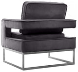 Noah Velvet Upholstered Accent Chair, Gray, Chrome Base