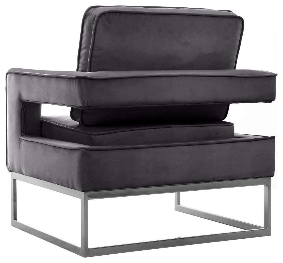Noah Velvet Upholstered Accent Chair, Gray, Chrome Base