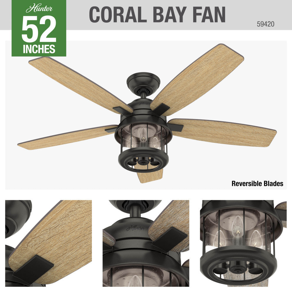 Hunter Fan Company Coral Bay Noble Bronze Ceiling Fan With Light and Remote, 52"