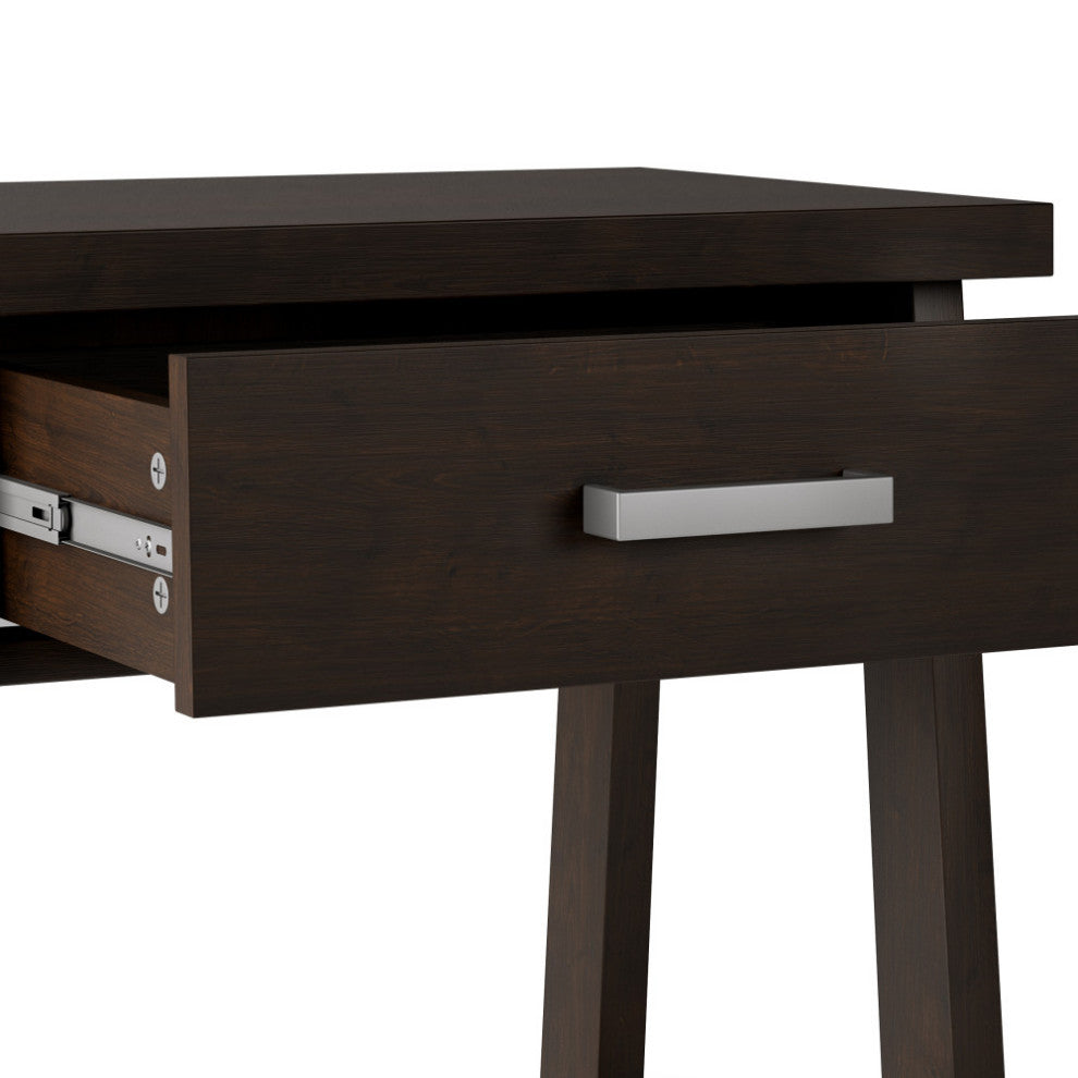 Sawhorse Solid Wood 24" Bedside Nightstand Table, Dark Chestnut Brown