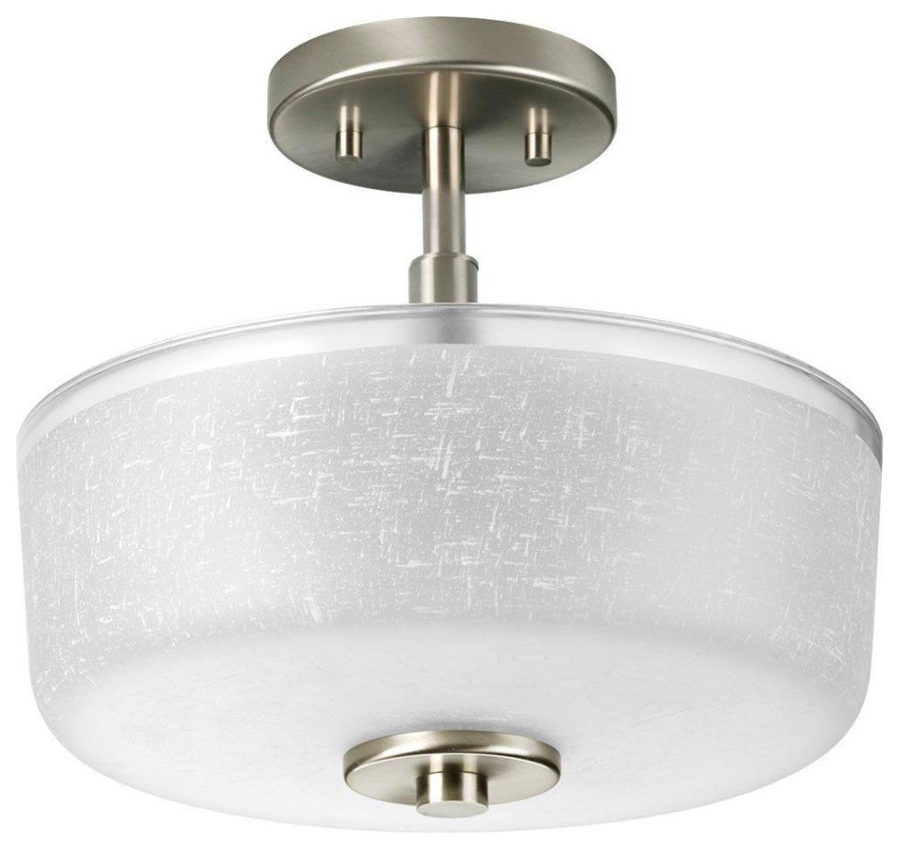 Brushed Satin Nickel Semi Flush Mount Light With Textured Glass