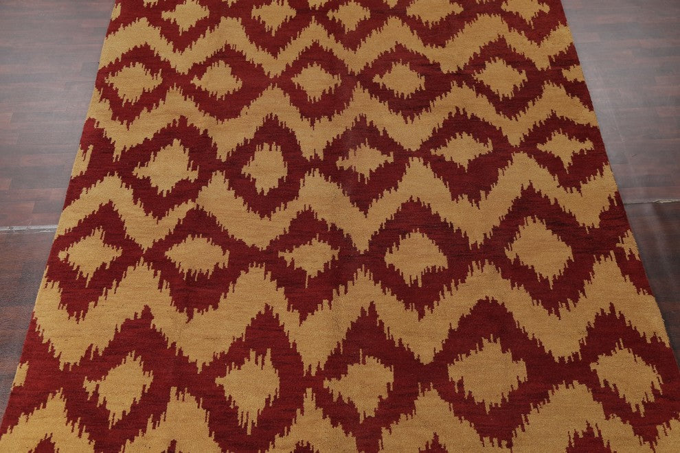 Orange Moroccan Trellis Wool Hand-Knotted Indian Oriental Area Rug 9'10"x13'7"