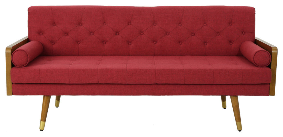 GDF Studio Aidan Mid Century Modern Tufted Fabric Sofa, Red