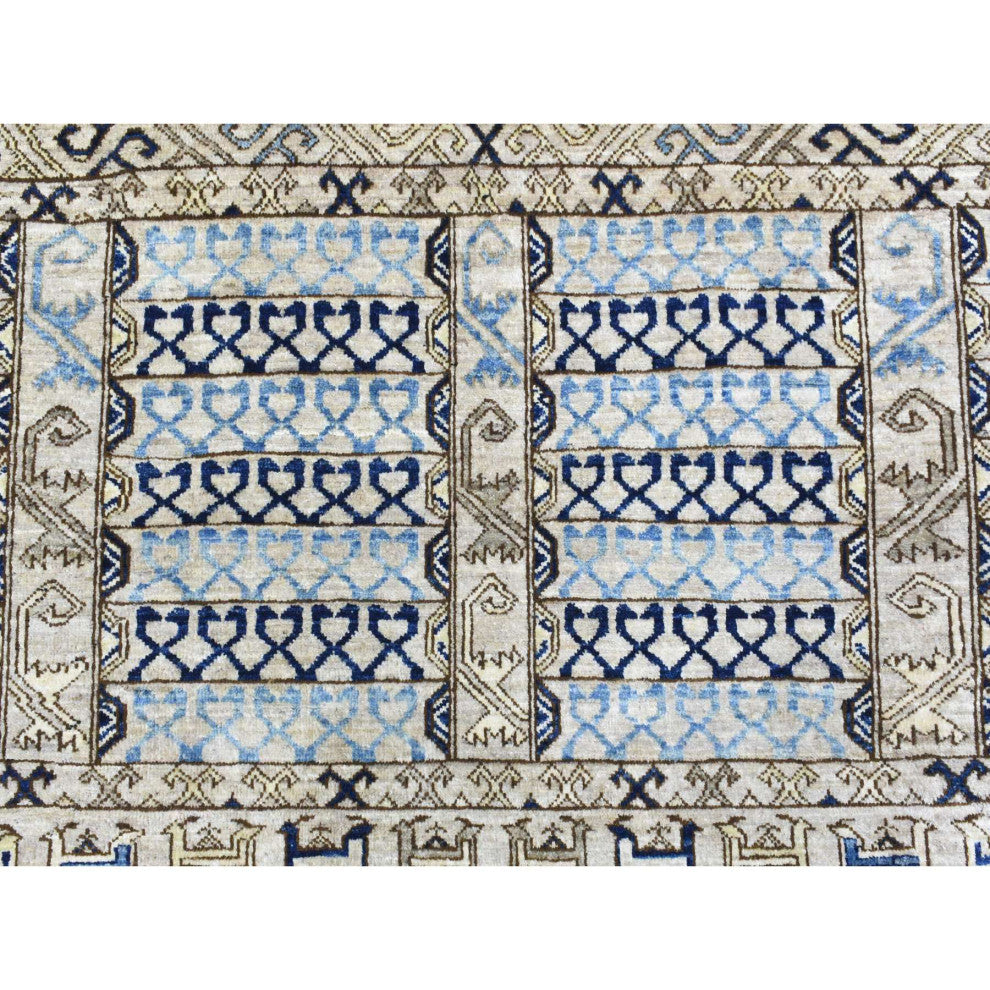 Beige, Hand Knotted Afghan Ersari Soft Wool Oriental Rug, 8'0"x9'9"