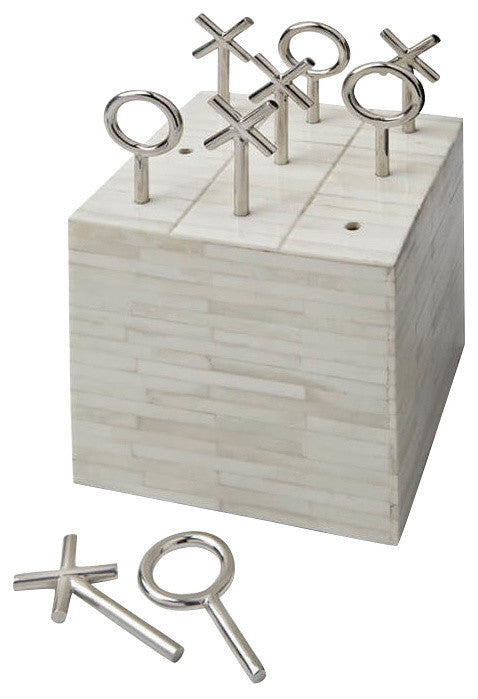 Tic Tac Toe Block, White Bone