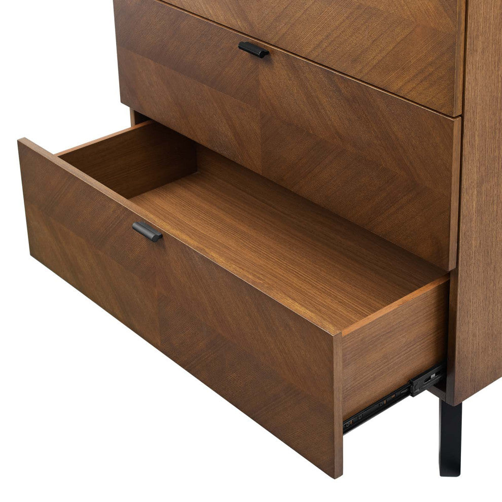 Dresser Drawer Chest Stand, Wood, Brown Walnut, Modern Mid-Century Living Room