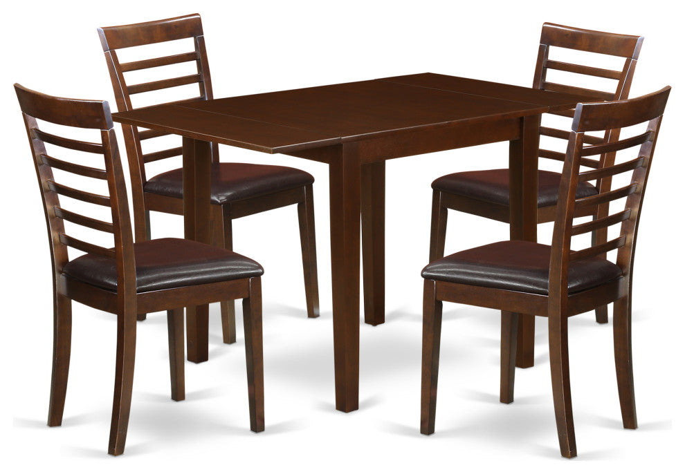 5Pc Dining Set, A Table, 4 Dinette Chairs, Faux Leather Seat, Mahogany Finish