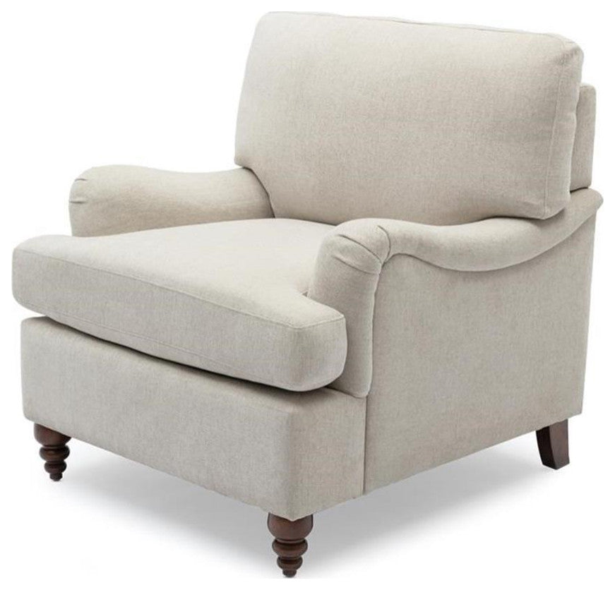 Bowery Hill Transitional Wooden Fabric Arm Chair in Sea Oat Beige