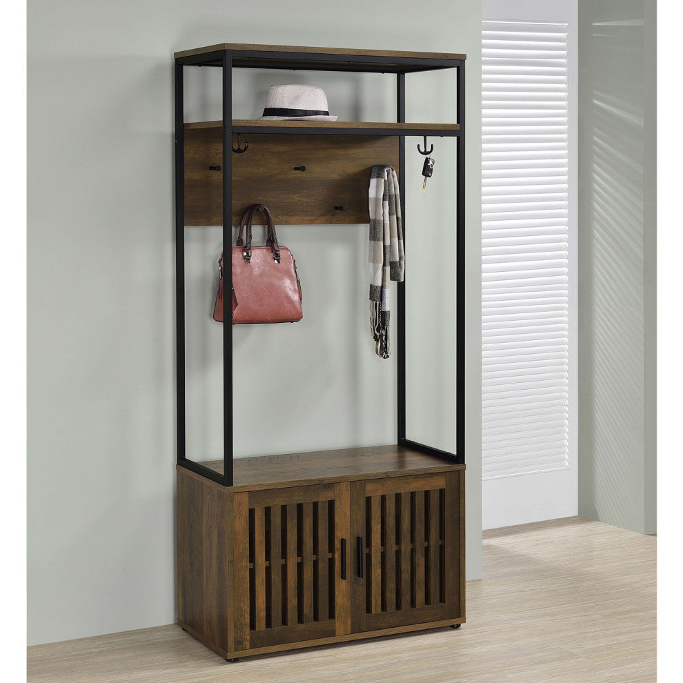 2 Doors Engineered Wood Hall Tree, Dark Pine and Black