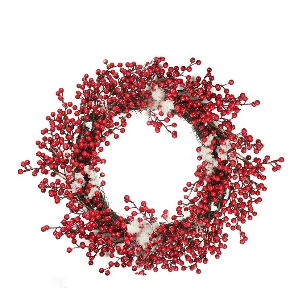 18" Red Berry Christmas Wreath With Frosted Accents, Unlit